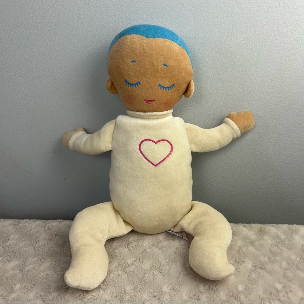 Lulla Doll by Roro Baby Plush Stuffed Toy NO SOUND Blue Hair Cream Heart